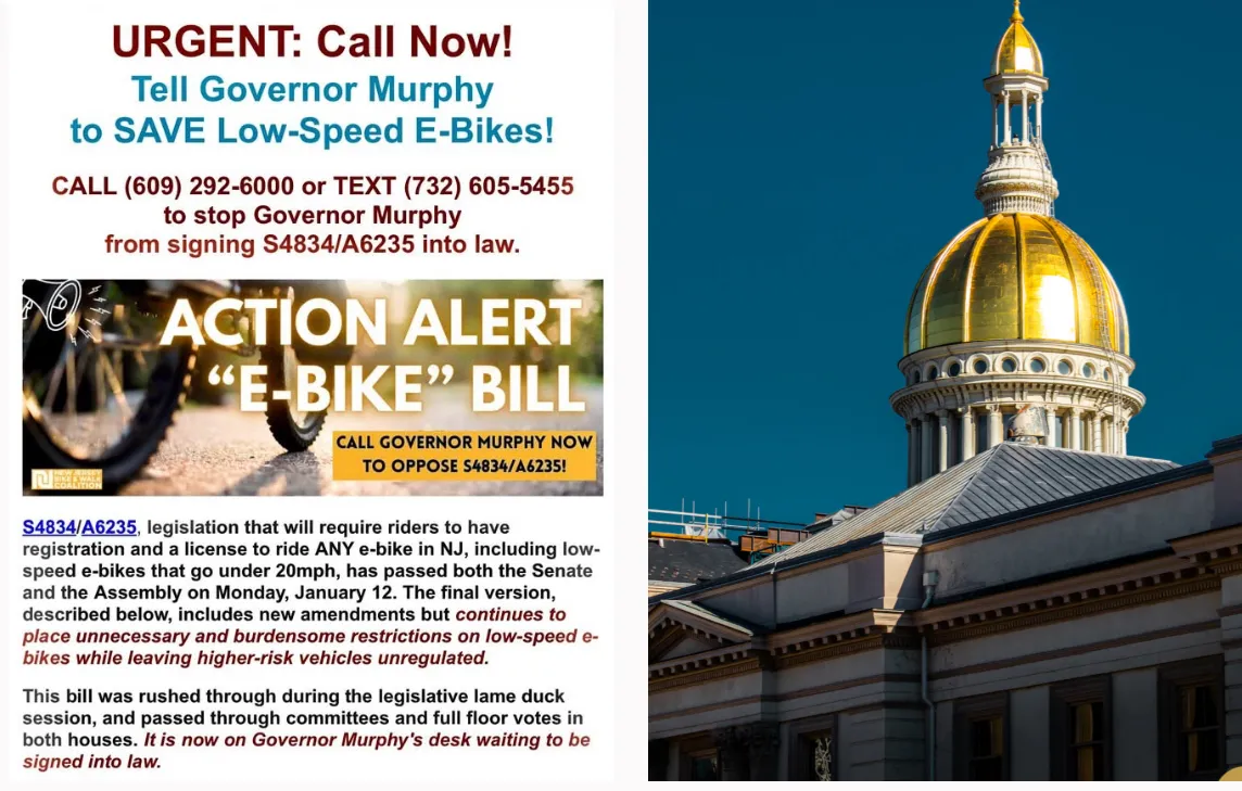 Update from Trenton, NJ: S4843/A6235 electric bike bill